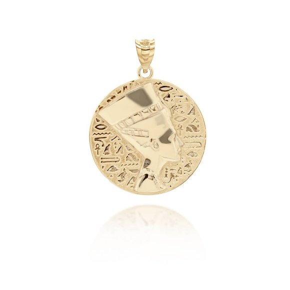 Solid 10K Gold Nefertiti Egyptian Queen Pharaoh Pendant - Yellow, Rose, or White